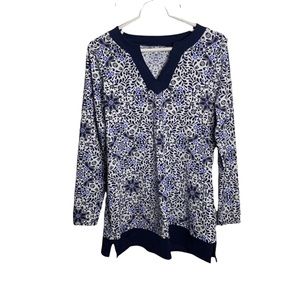 💫3/$20💫 Land’s End Long Sleeve Blouse SZ S blue/white floral pattern shirt